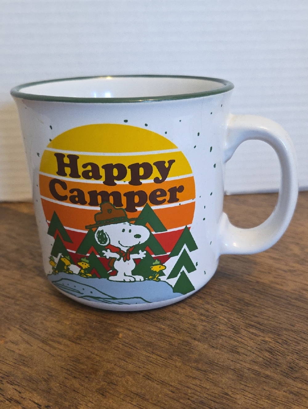 Peanuts Happy Camper Snoopy Woodhouse Ceramic Mug - 14oz White Green